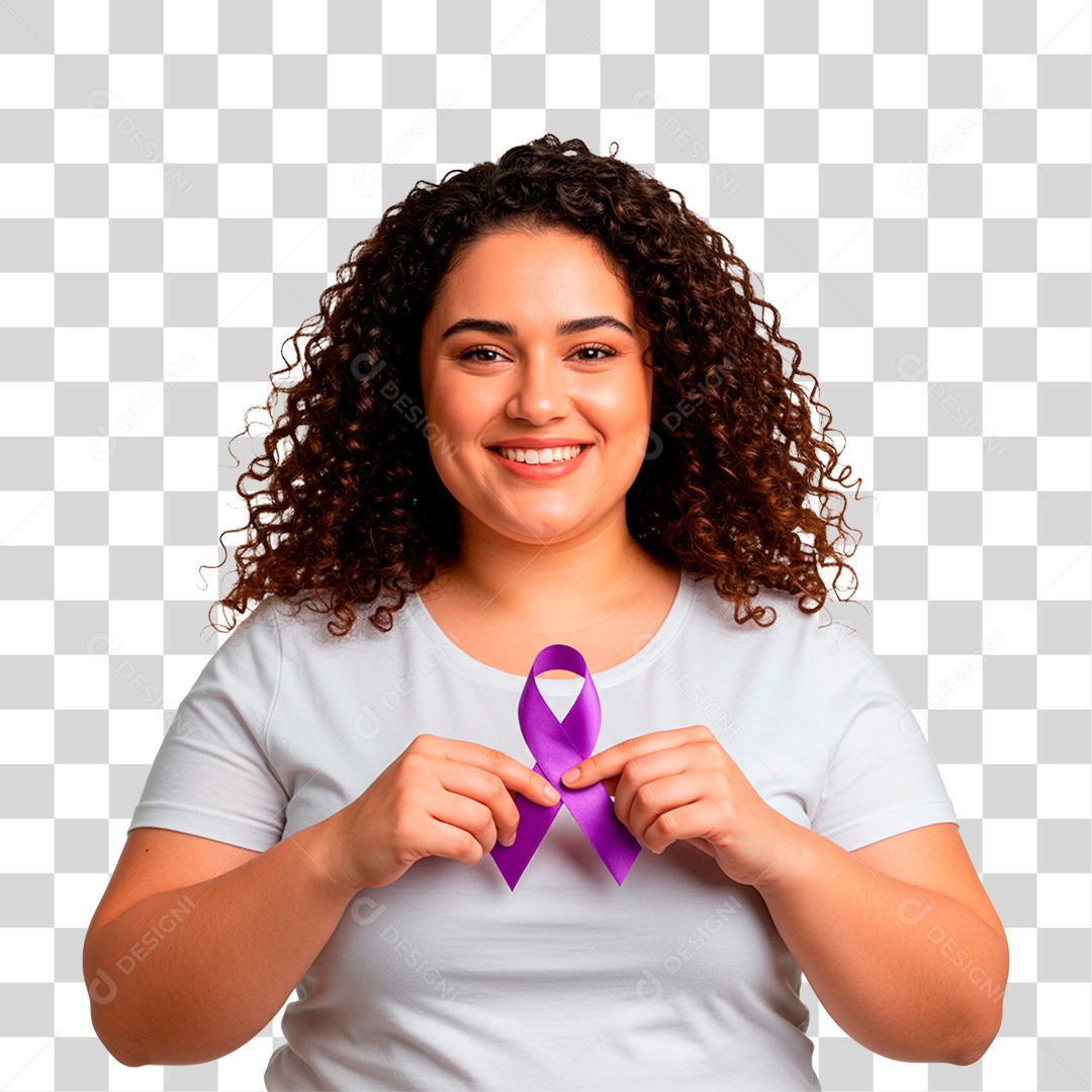 Mulher Segurando Fita Roxa PNG Transparente