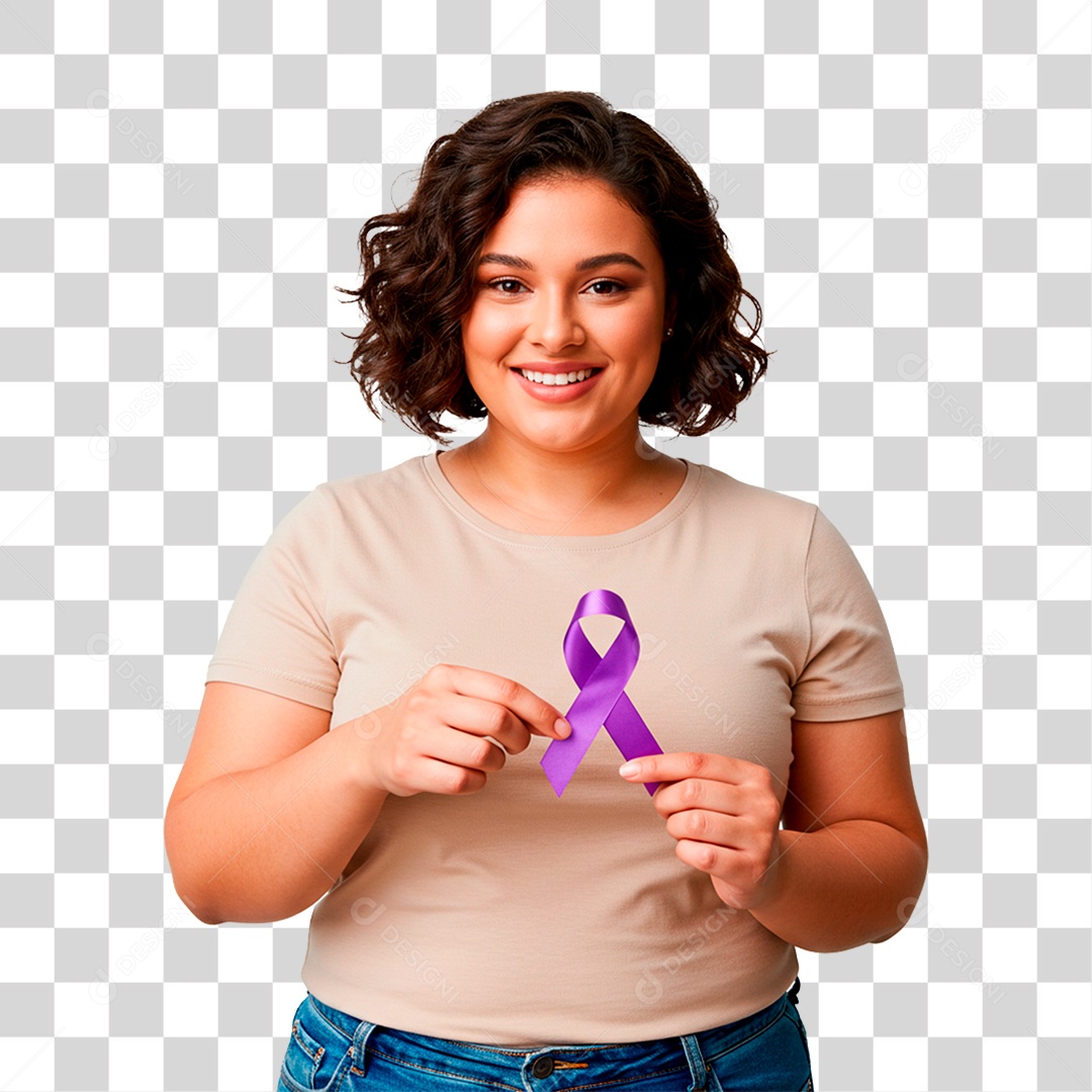 Mulher Segurando Fita Roxa PNG Transparente