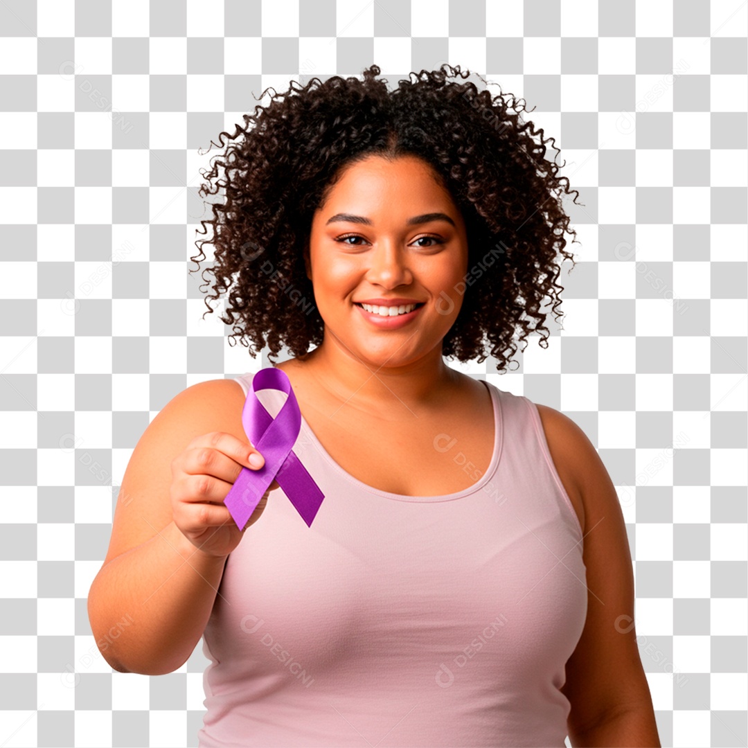 Mulher Segurando Fita Roxa PNG Transparente