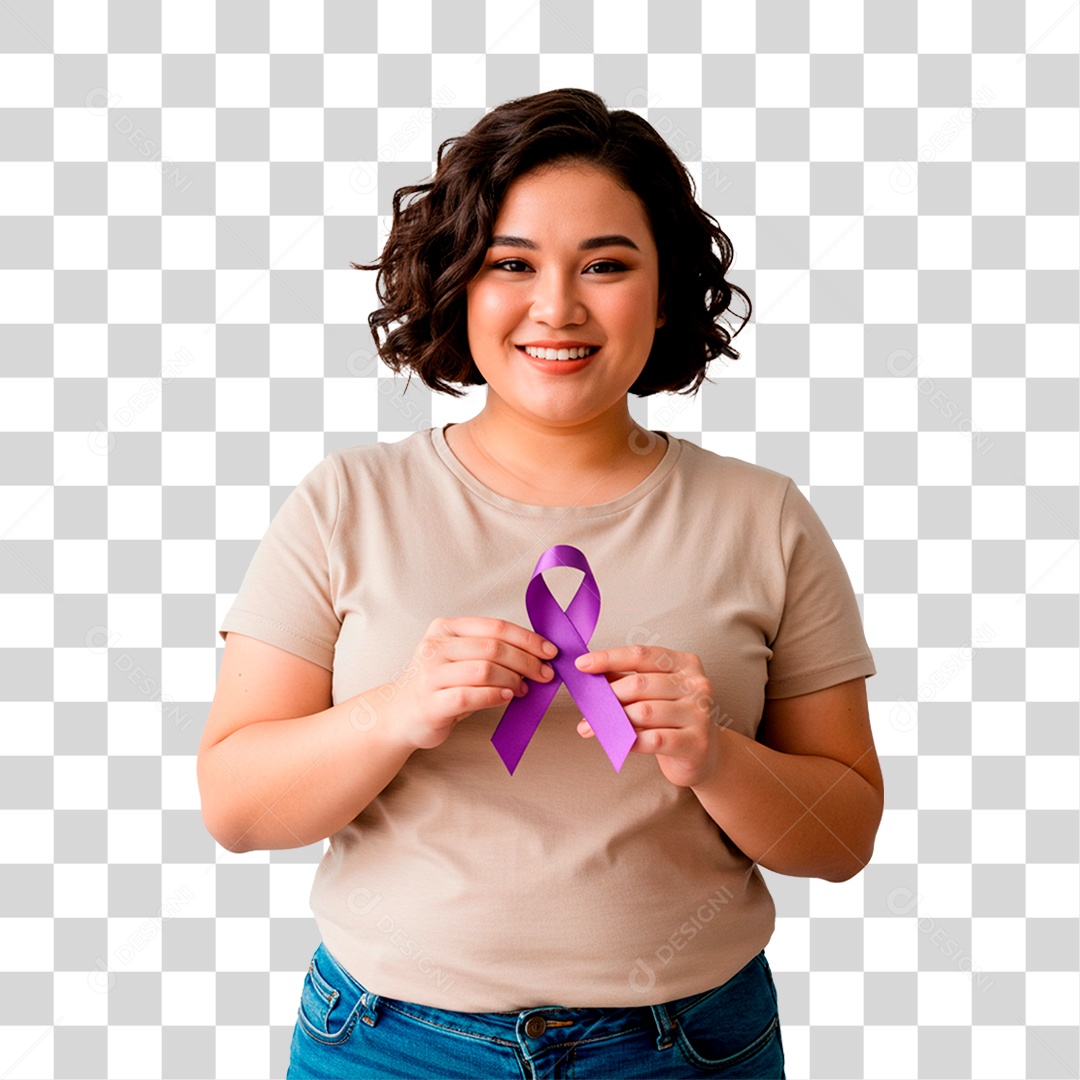 Mulher Segurando Fita Roxa PNG Transparente