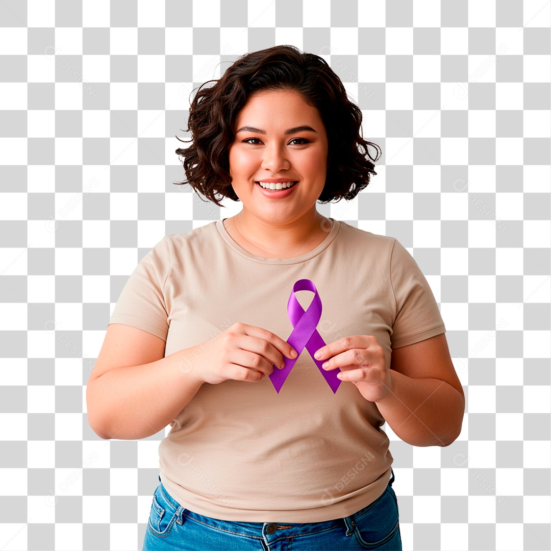 Mulher Segurando Fita Roxa PNG Transparente