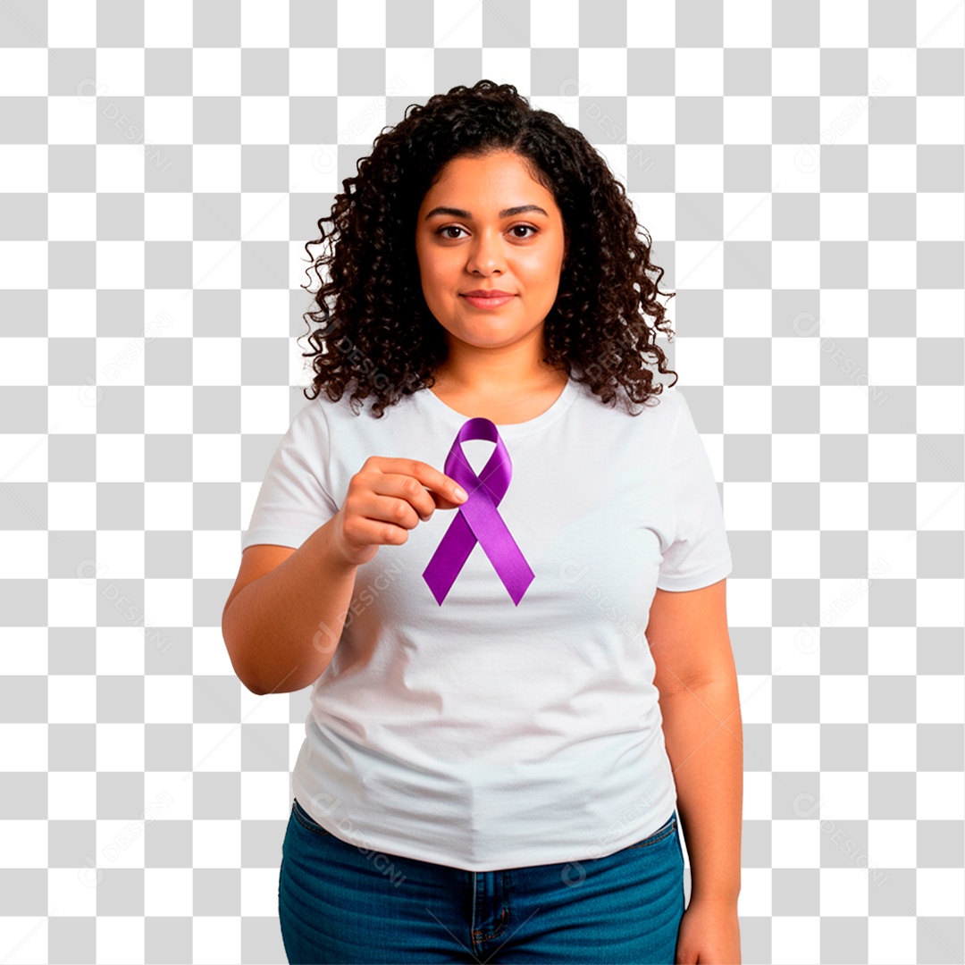 Mulher Segurando Fita Roxa PNG Transparente