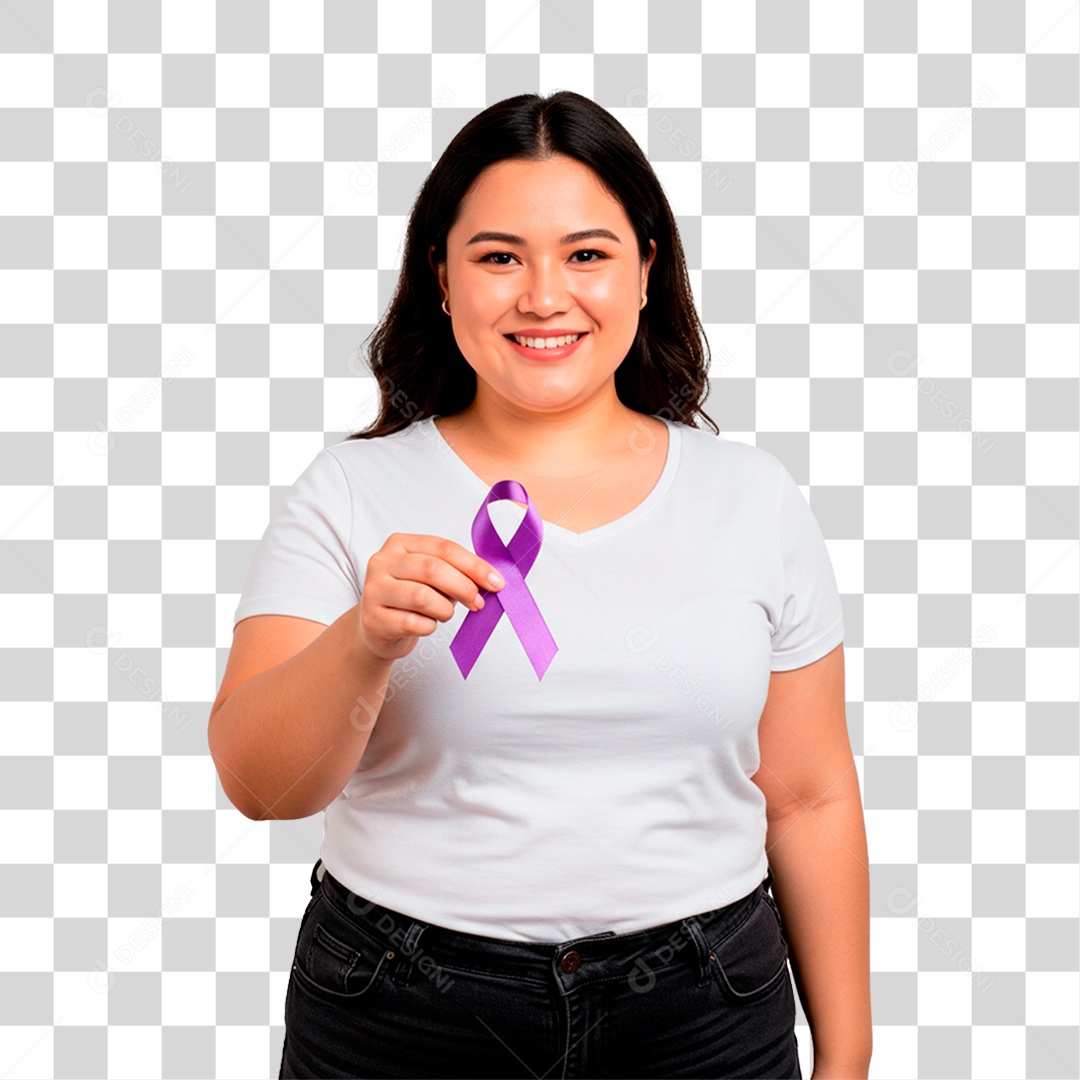 Mulher Segurando Fita Roxa PNG Transparente
