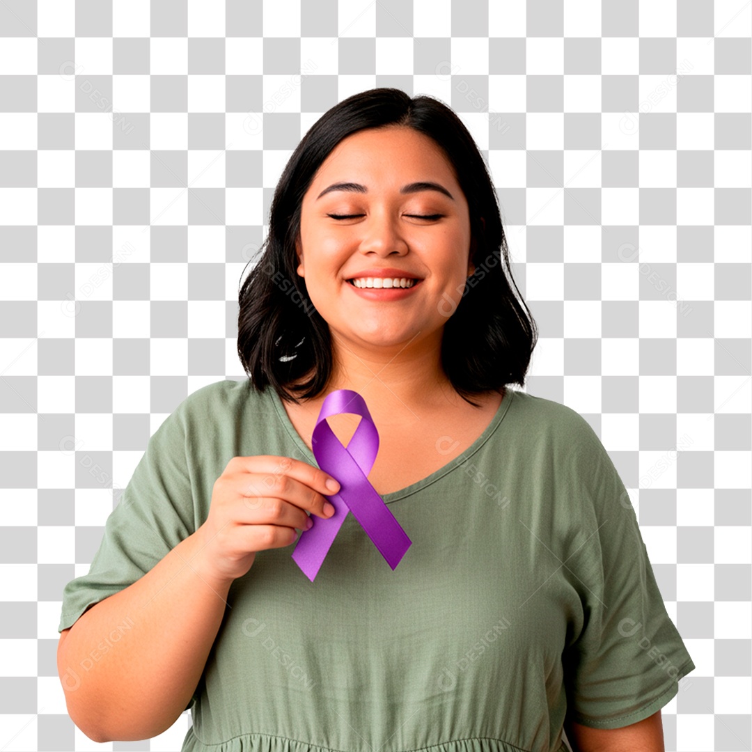 Mulher Segurando Fita Roxa PNG Transparente