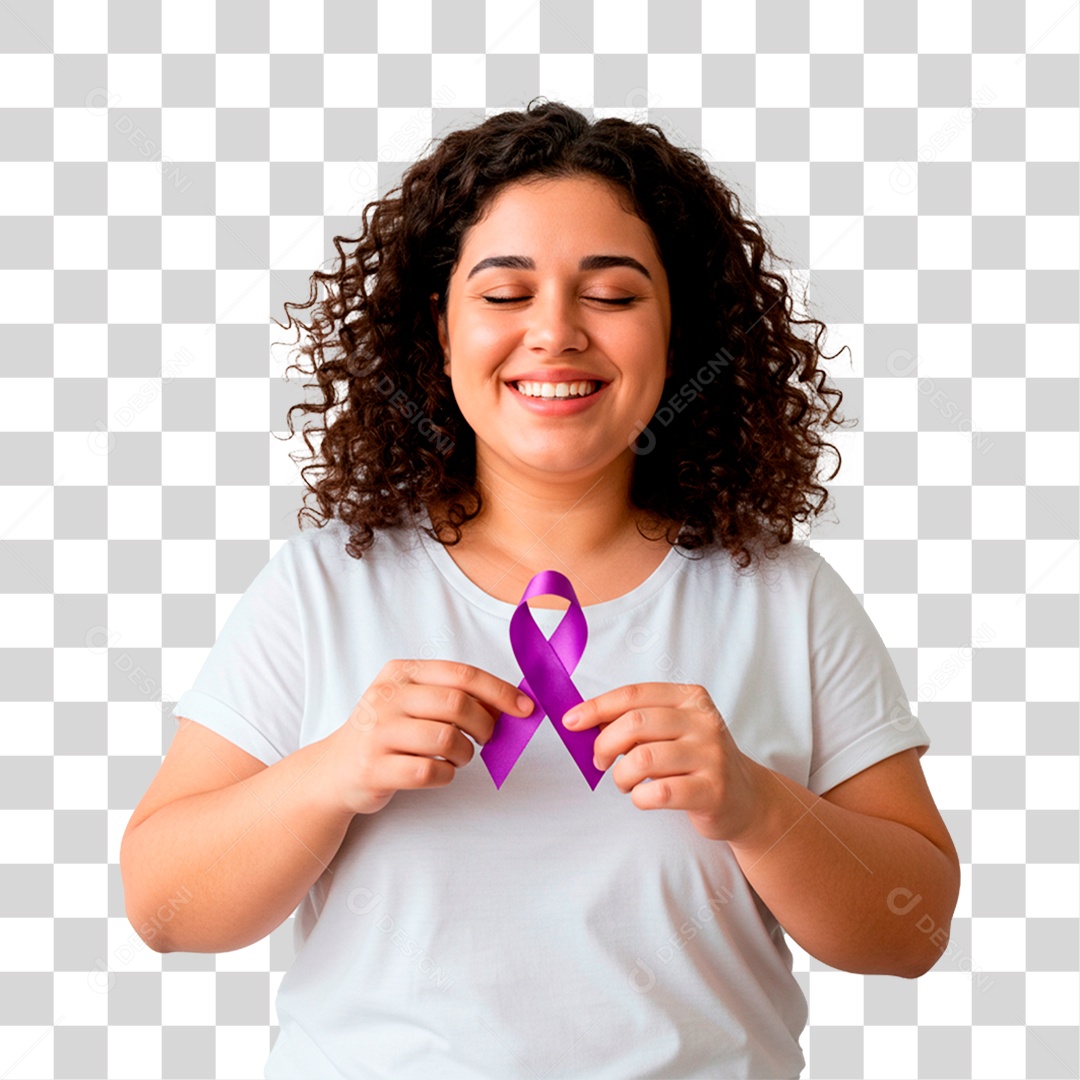 Mulher Segurando Fita Roxa PNG Transparente