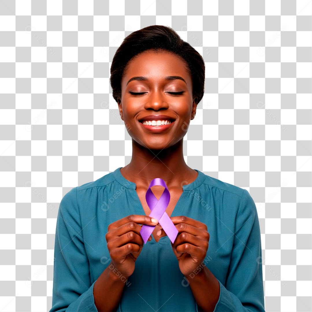 Mulher Segurando Fita Roxa PNG Transparente