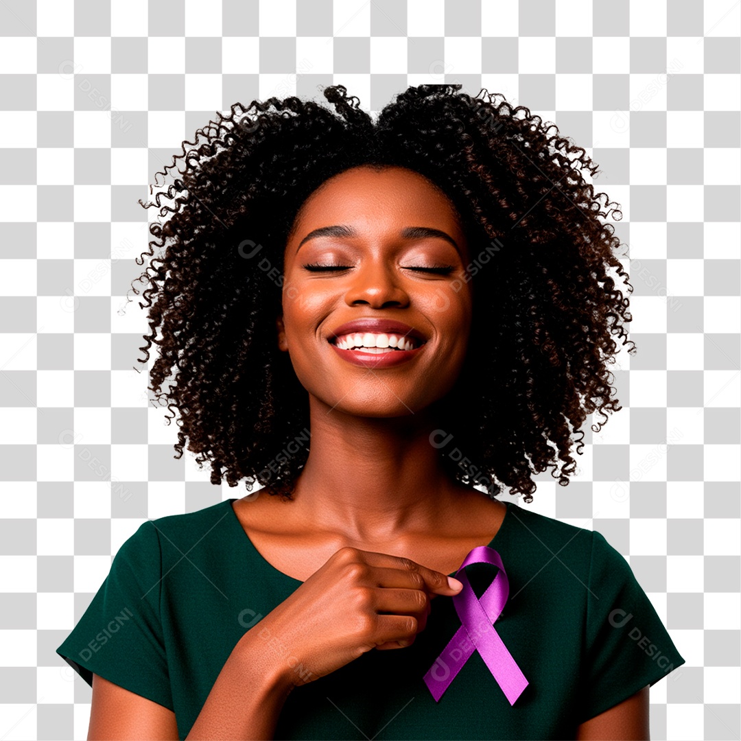 Mulher Segurando Fita Roxa PNG Transparente