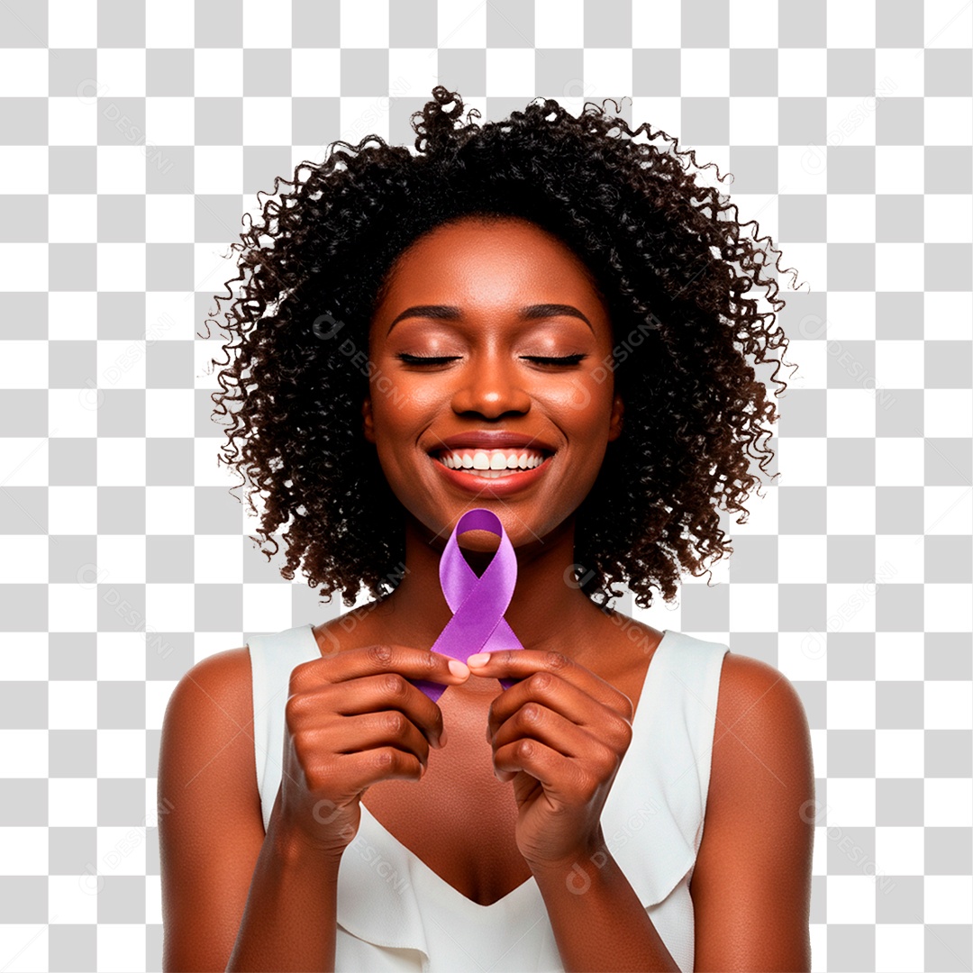 Mulher Segurando Fita Roxa PNG Transparente