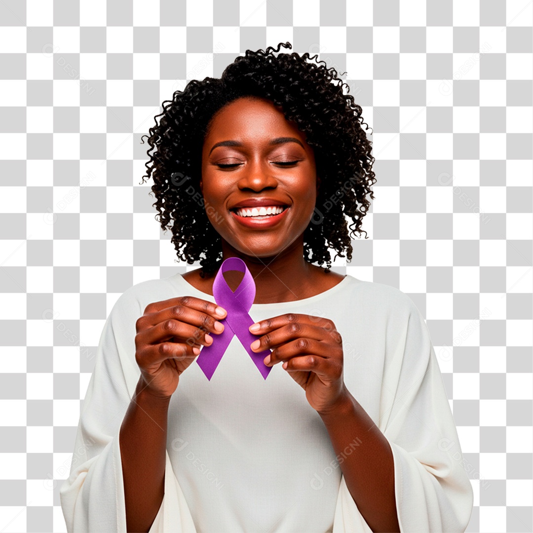 Woman Holding Purple Ribbon Transparent PNG