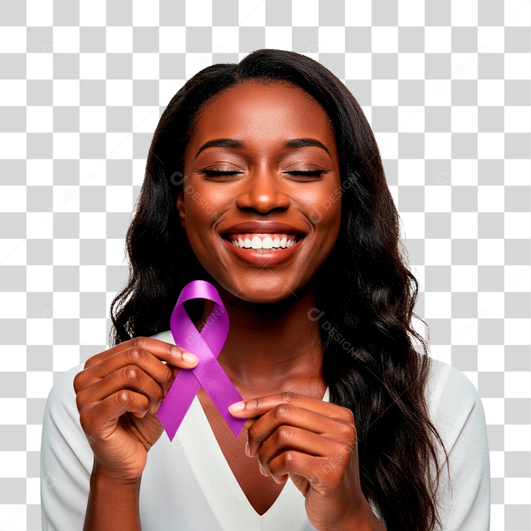 Mulher Segurando Fita Roxa PNG Transparente