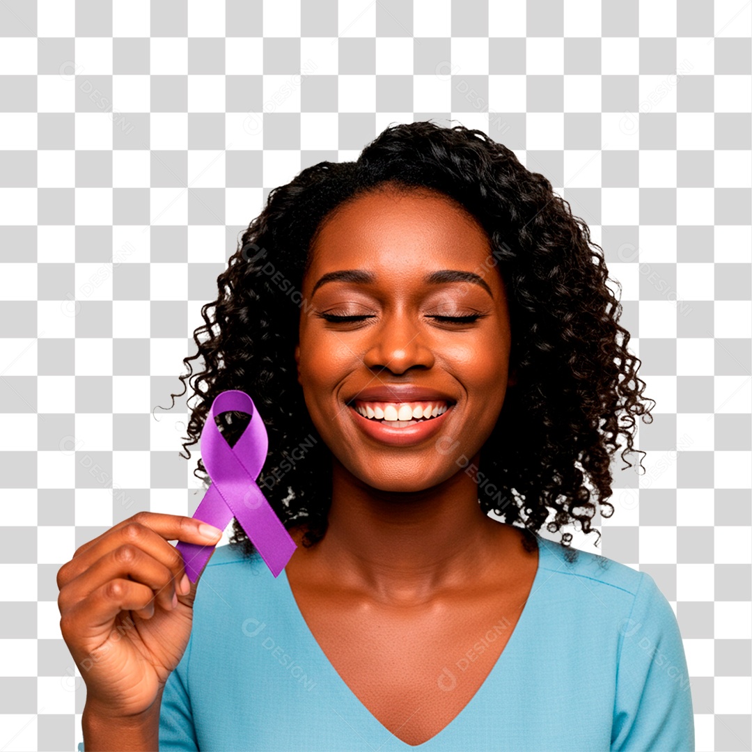 Mulher Segurando Fita Roxa PNG Transparente