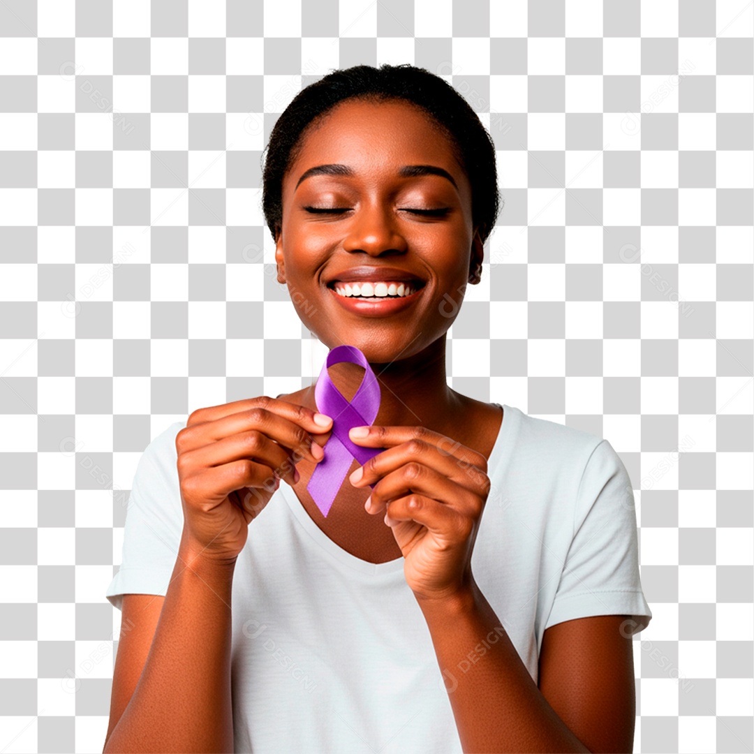 Mulher Segurando Fita Roxa PNG Transparente