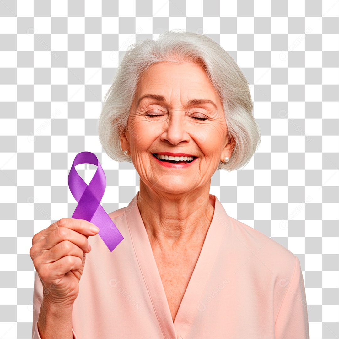 Mulher Segurando Fita Roxa PNG Transparente