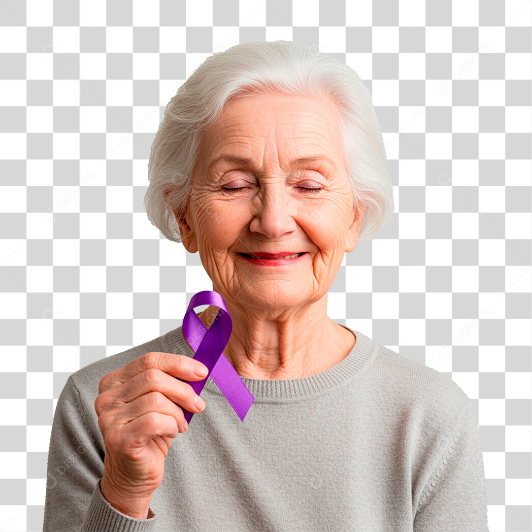 Mulher Segurando Fita Roxa PNG Transparente