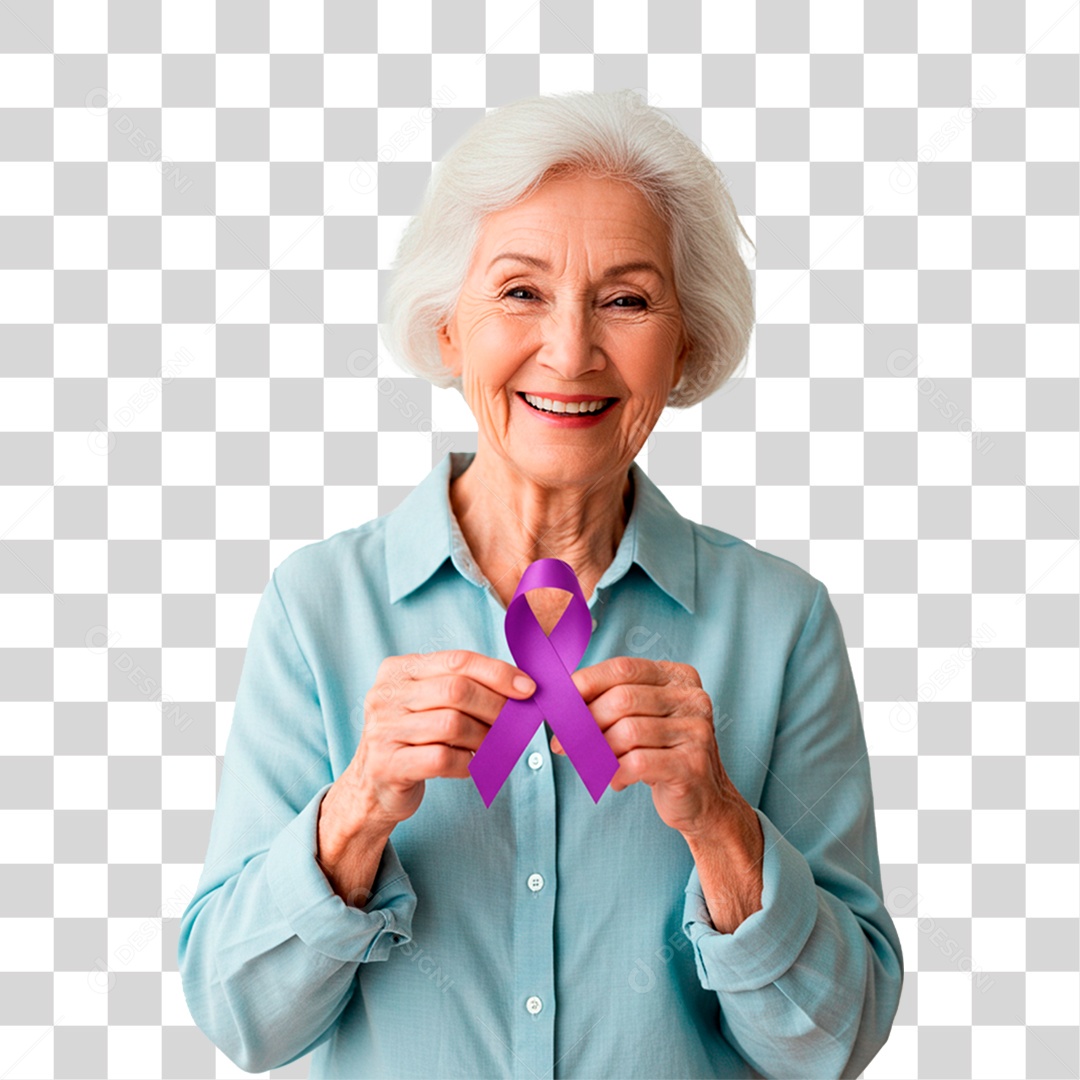 Mulher Segurando Fita Roxa PNG Transparente