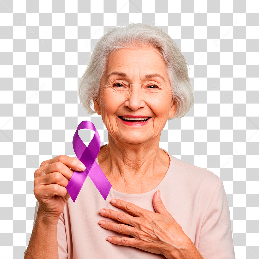 Mulher Segurando Fita Roxa PNG Transparente