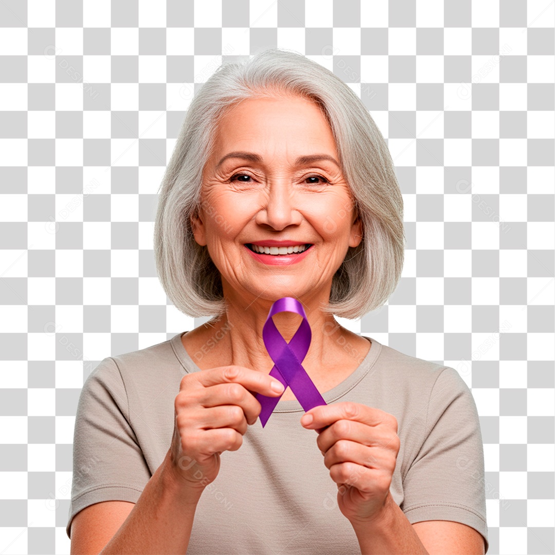 Mulher Segurando Fita Roxa PNG Transparente