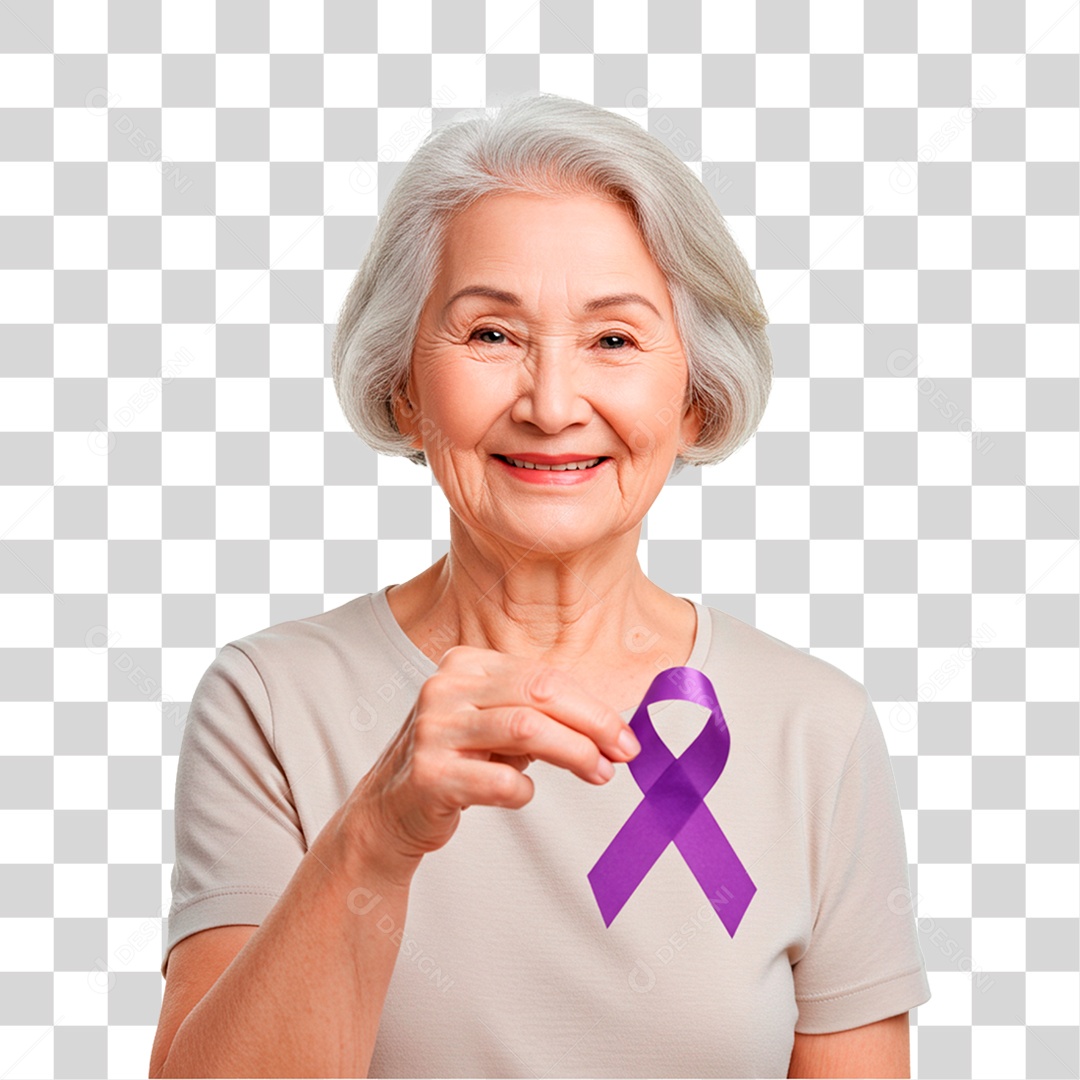 Mulher Segurando Fita Roxa PNG Transparente