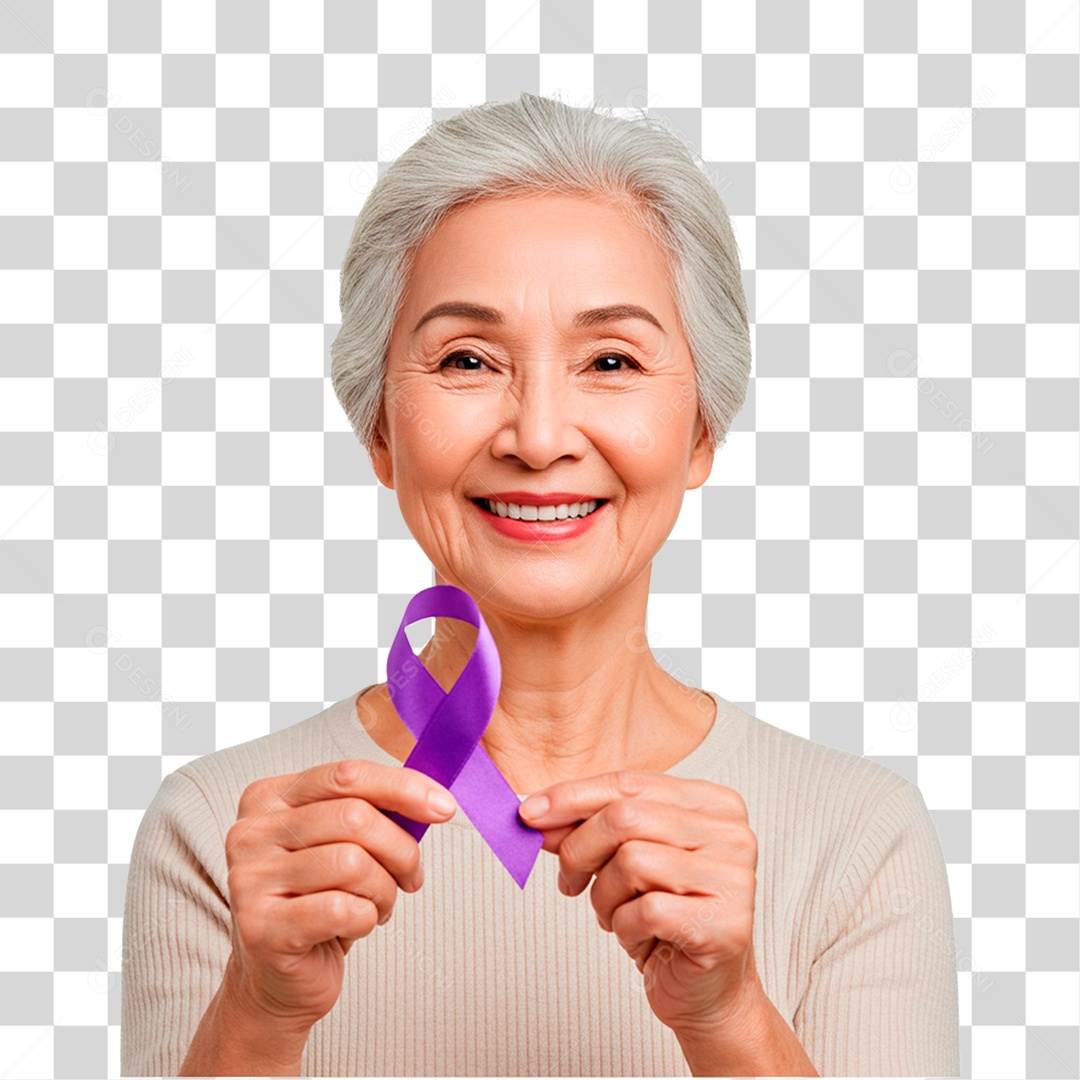 Mulher Segurando Fita Roxa PNG Transparente