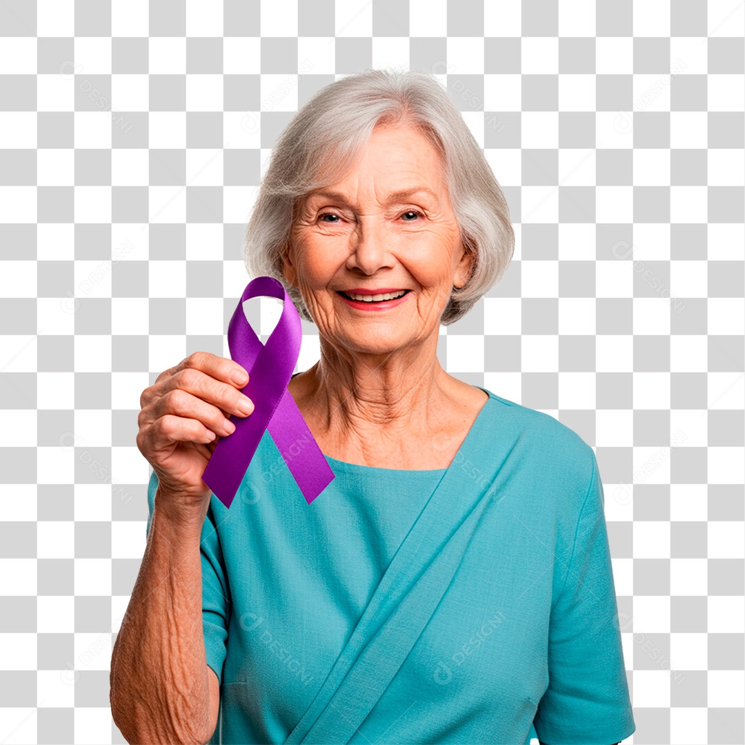 Mulher Segurando Fita Roxa PNG Transparente