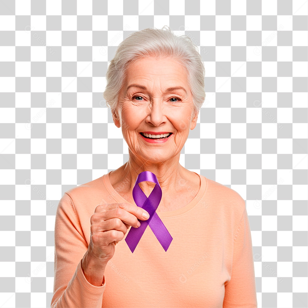 Mulher Segurando Fita Roxa PNG Transparente