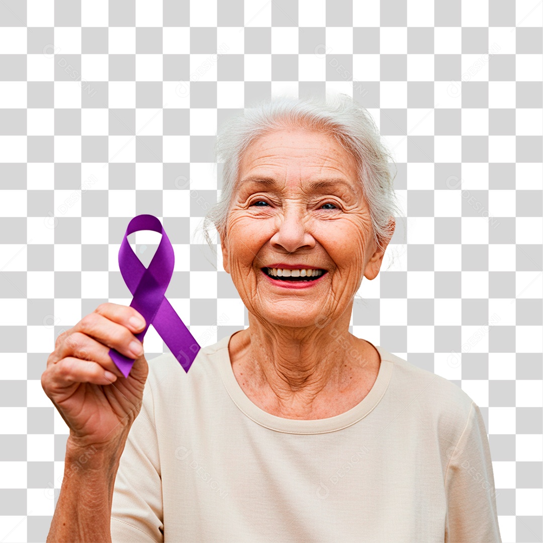 Mulher Segurando Fita Roxa PNG Transparente