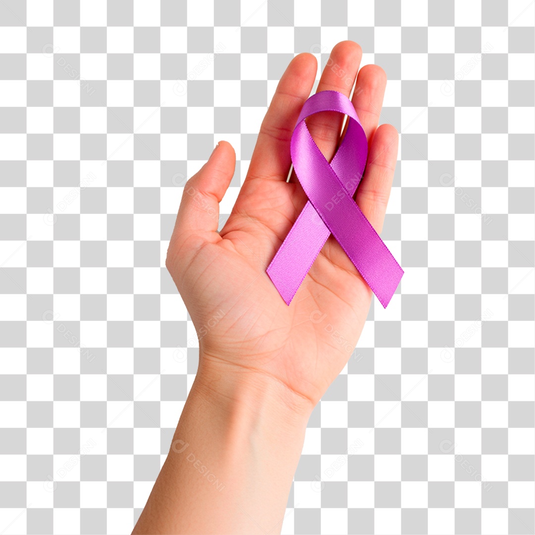 Mão Segurando Fita Roxa PNG Transparente
