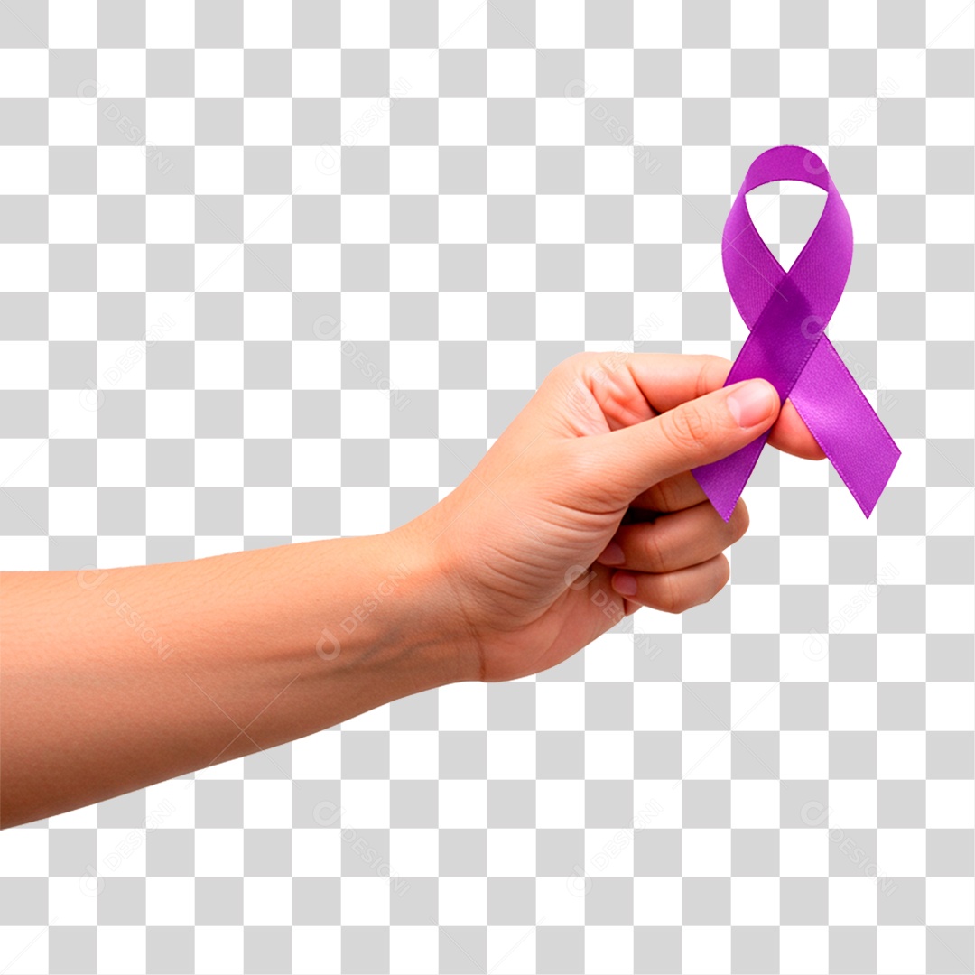 Mão Segurando Fita Roxa PNG Transparente