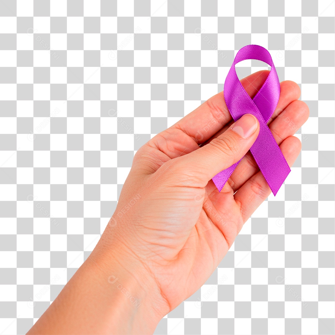 Mão Segurando Fita Roxa PNG Transparente