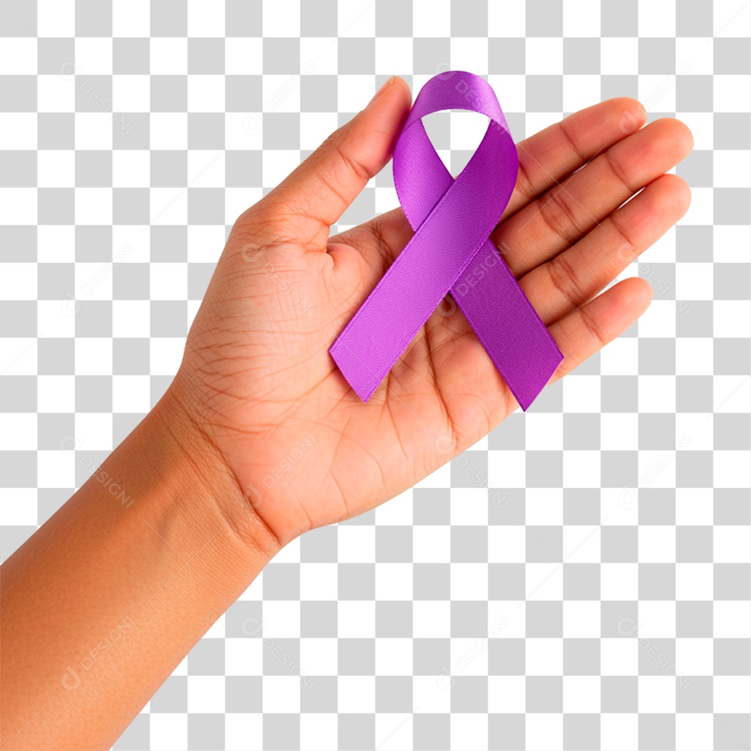 Mão Segurando Fita Roxa PNG Transparente