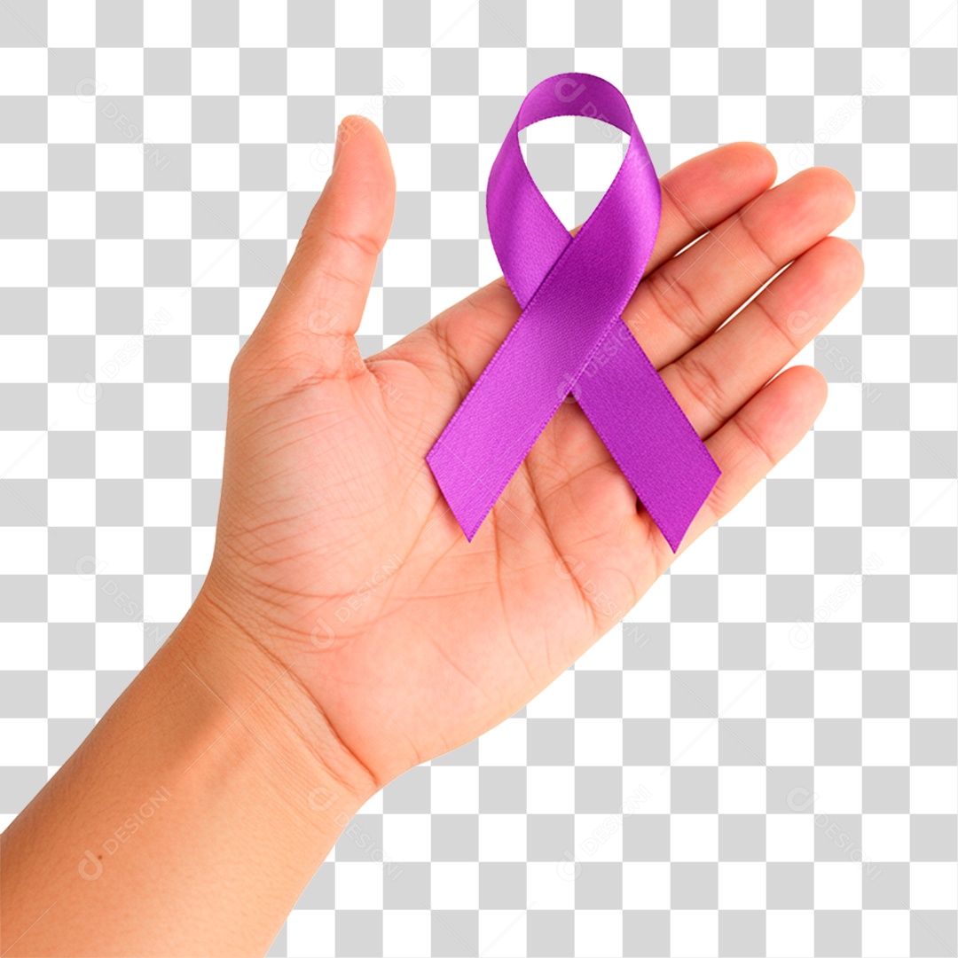 Mão Segurando Fita Roxa PNG Transparente
