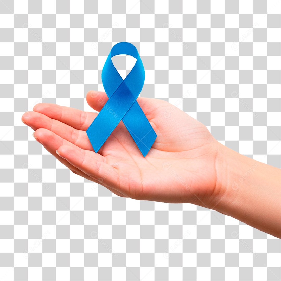 Mão Segurando Fita Azul PNG Transparente