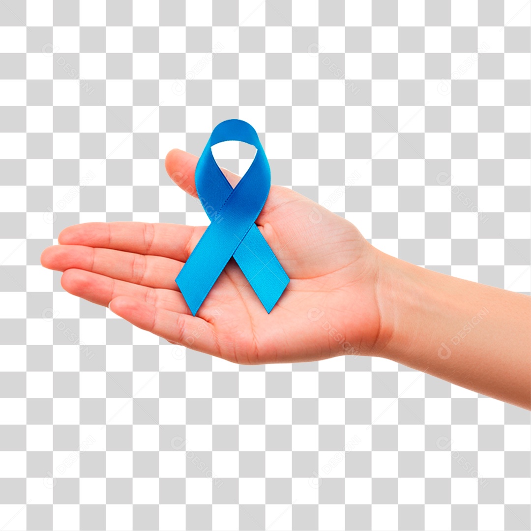 Mão Segurando Fita Azul PNG Transparente