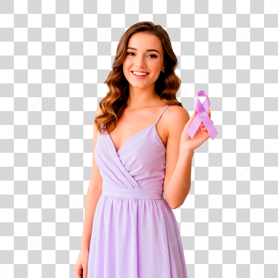 Mulher Segurando Fita Roxa PNG Transparente