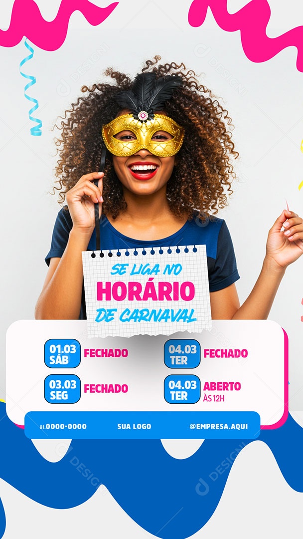Story Horário Especial de Carnaval Social Media PSD Editável