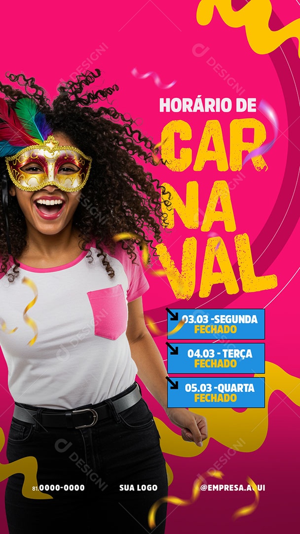 Story Horário Especial de Carnaval Social Media PSD Editável