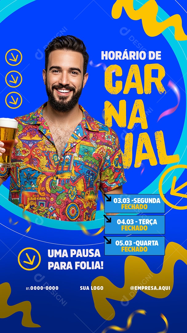 Story Horário Especial de Carnaval Social Media PSD Editável