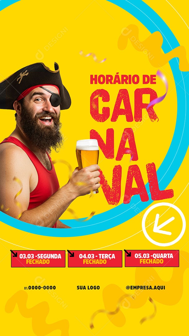 Story Horário Especial de Carnaval Social Media PSD Editável