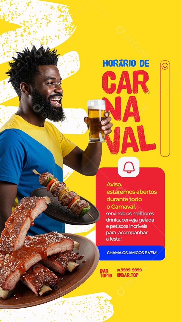 Story Horário Especial de Carnaval Social Media PSD Editável