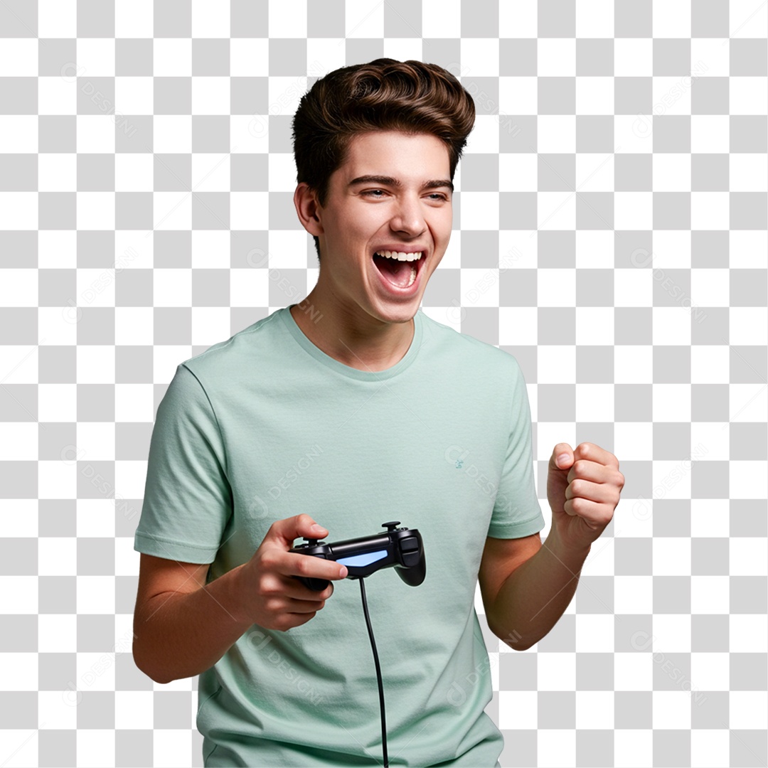 Jovem com Controle PNG Transparente