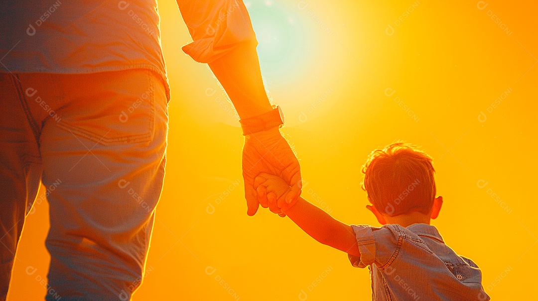 Pôster do dia dos pais um pai e filho com mãos dadas passeando