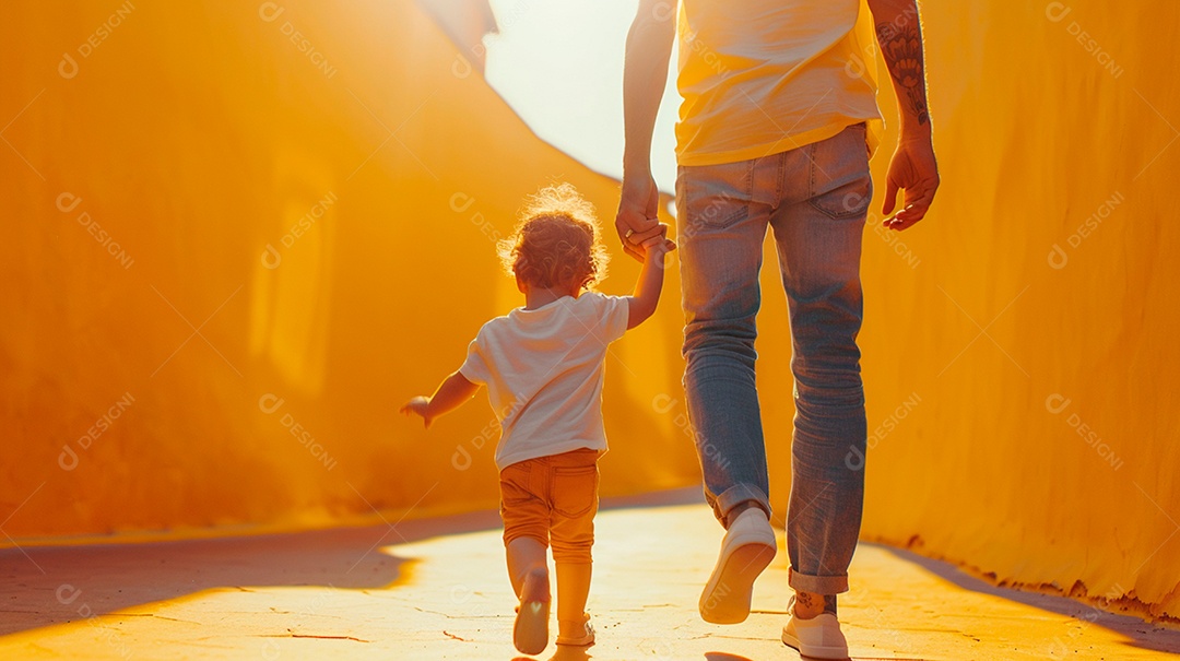 Pôster do dia dos pais um pai e filho com mãos dadas passeando