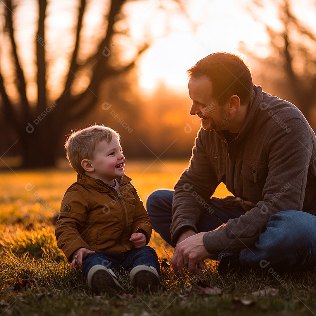 Pai veterano e filho pequeno brincam em parque