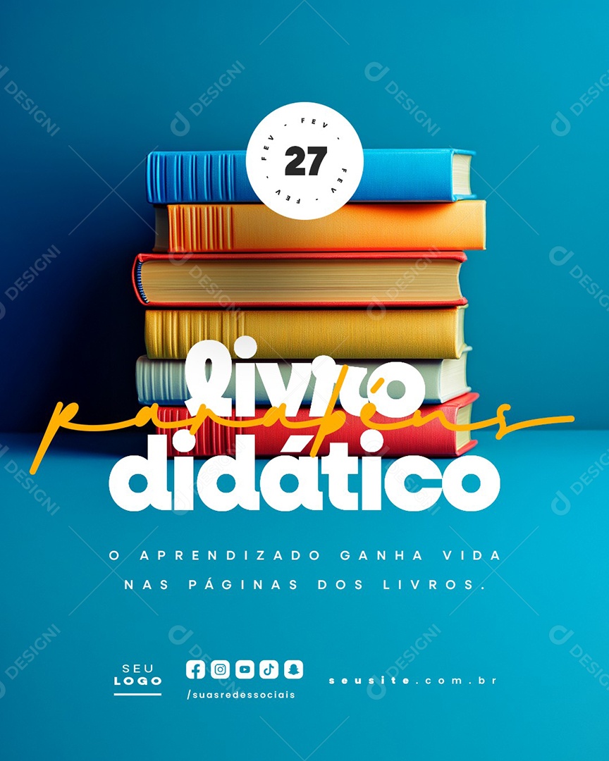 Dia do Livro Didático 27 de Fevereiro Parabéns Social Media PSD Editável