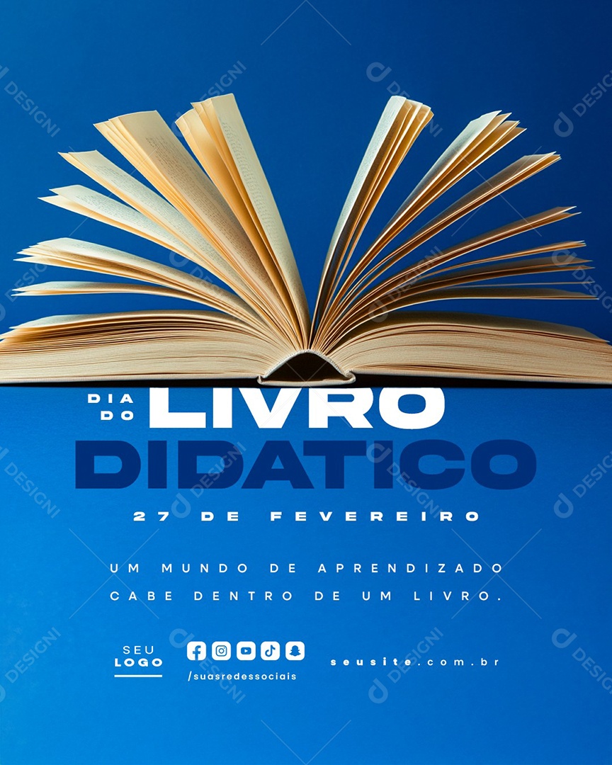 Dia do Livro Didático 27 de Fevereiro Um Mundo de Aprendizado Social Media PSD Editável