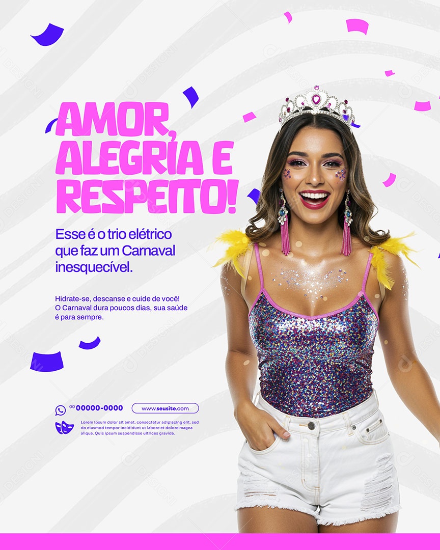 Carnaval Amor Alegria e Respeito Social Media PSD Editável