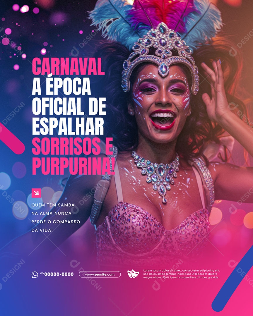 Carnaval Sorrisos e Purpurinas Social Media PSD Editável