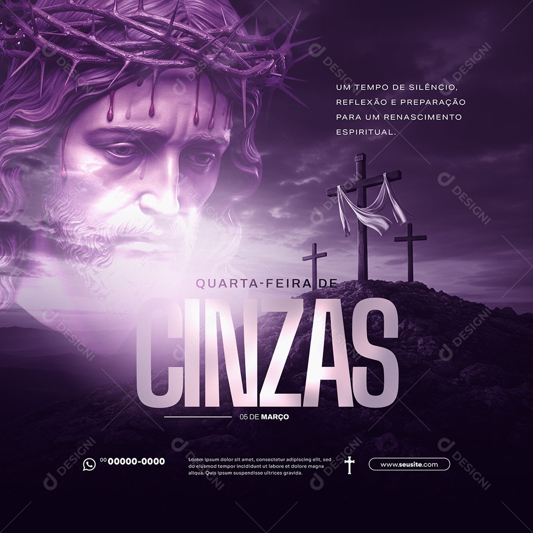 Quarta Feira de Cinzas 05 de Março Social Media PSD Editável