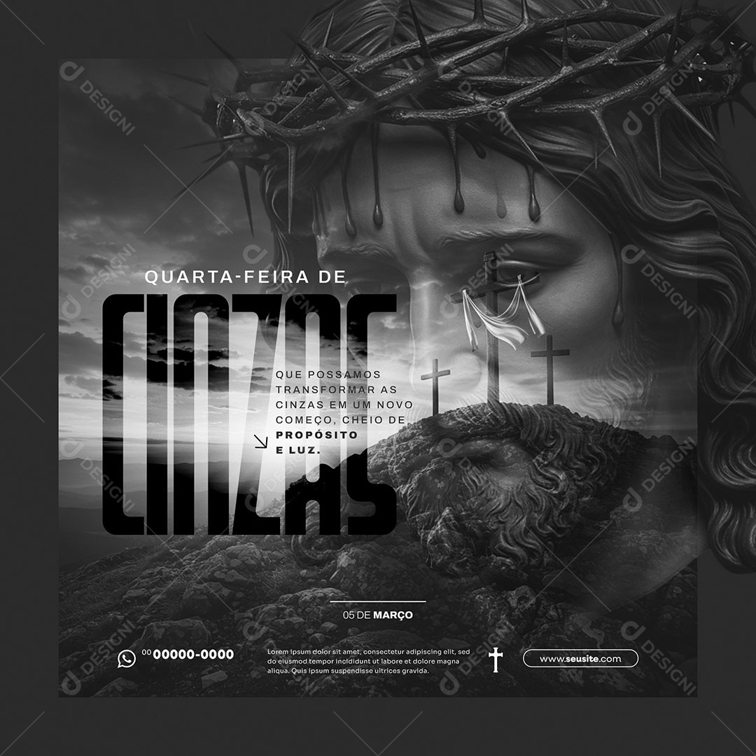 Quarta Feira de Cinzas 05 de Março Social Media PSD Editável