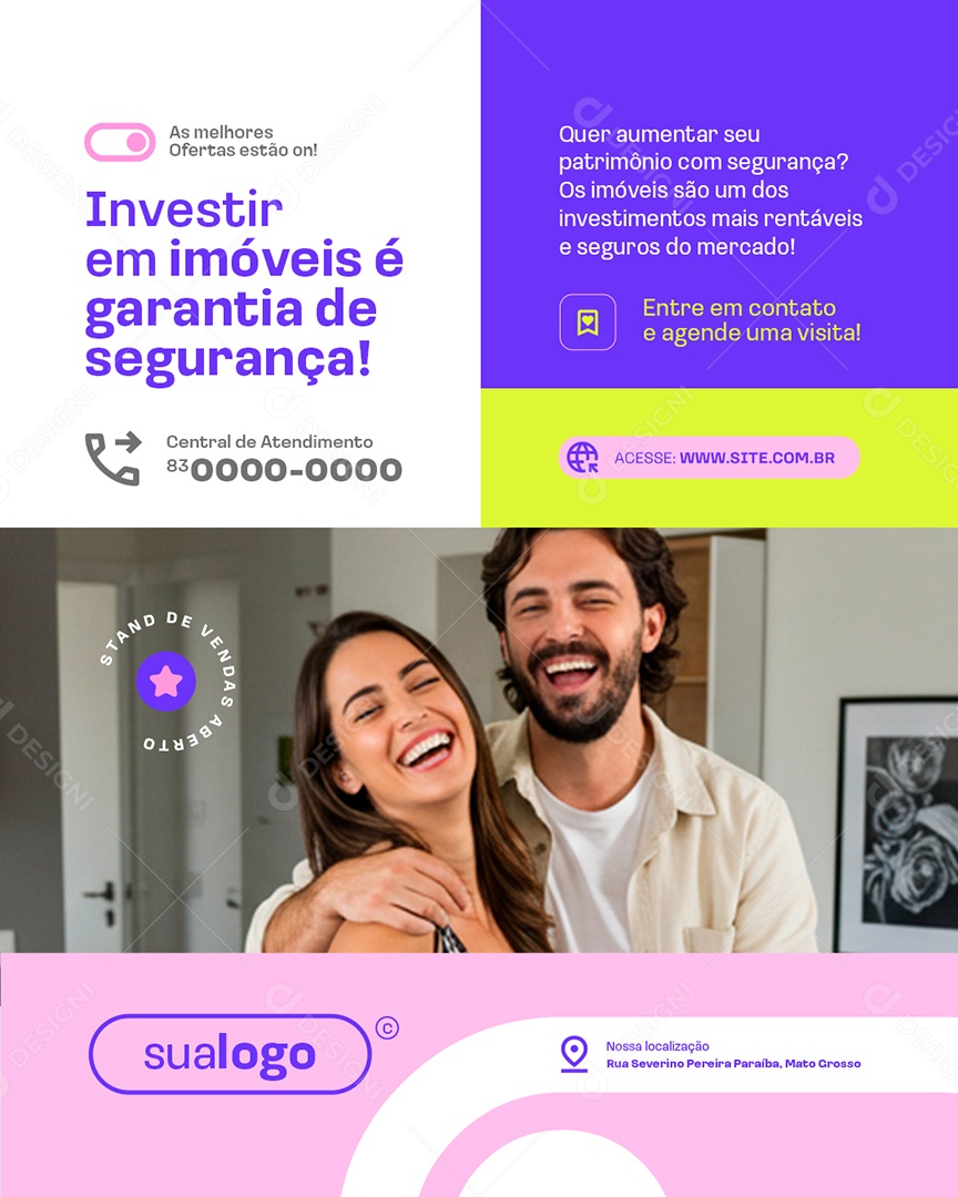 Imobiliária Investir em Imóveis é Garantia de Segurança Social Media PSD Editável